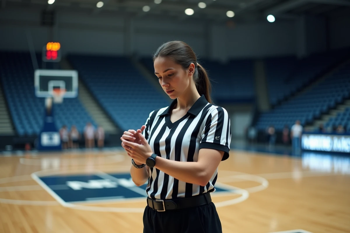 Arbitre féminine surveillant le match dans une arène sportive