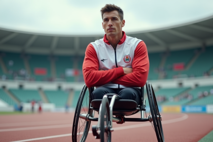 Athlète en fauteuil roulant sur piste extérieure
