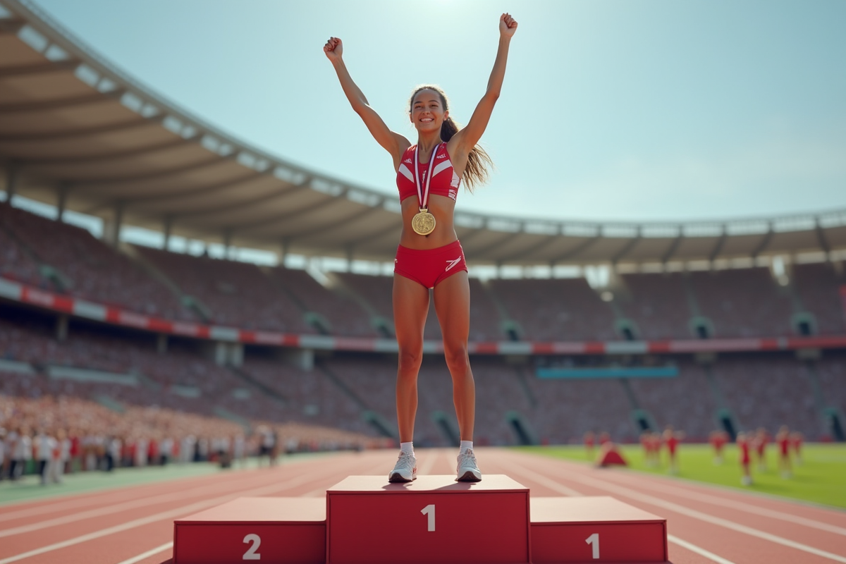 Athlète féminine triomphante sur le podium avec médaille