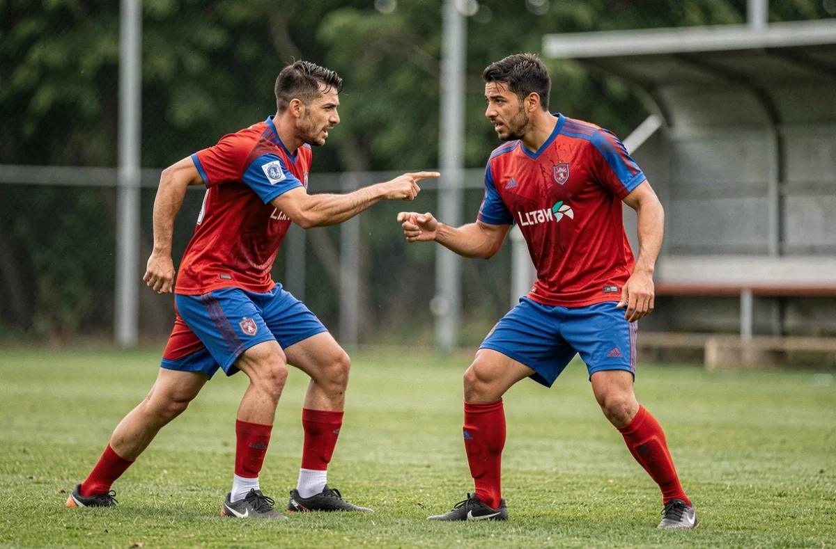 Deux défenseurs du PSG en exercice de positionnement défensif lors d'un entraînement, illustrant la construction d'une charnière centrale solide pour la saison 2026