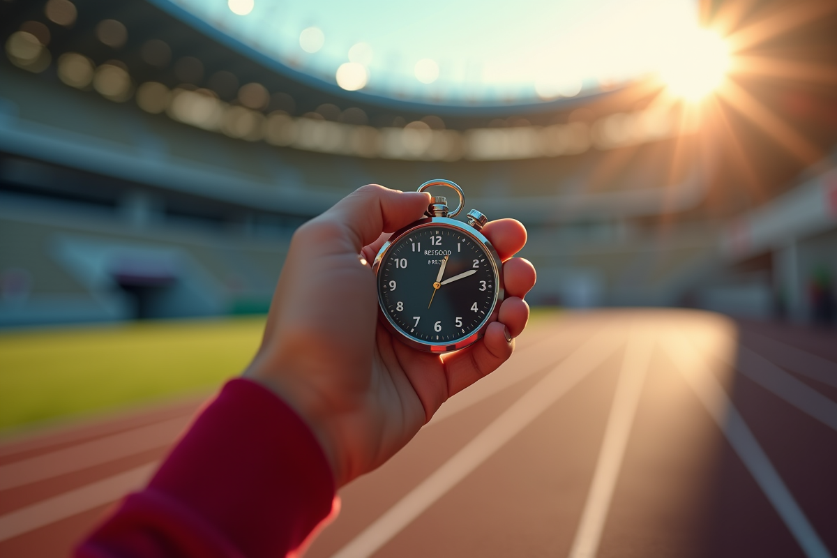 Gros plan sur un chronomètre affichant un record mondial