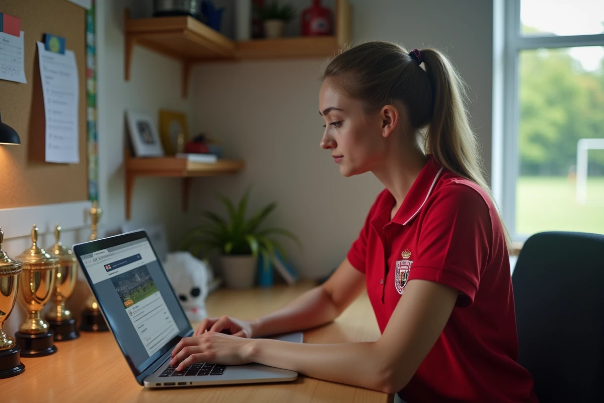 Responsable communication du SC Aubagne Air Bel gérant les réseaux sociaux du club depuis le bureau administratif