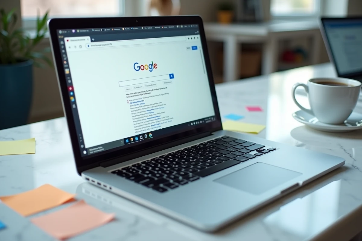 Écran d'ordinateur affichant des résultats Google avec un nom mis en évidence, symbolisant l'analyse d'une anomalie ou d'un cas particulier dans les moteurs de recherche