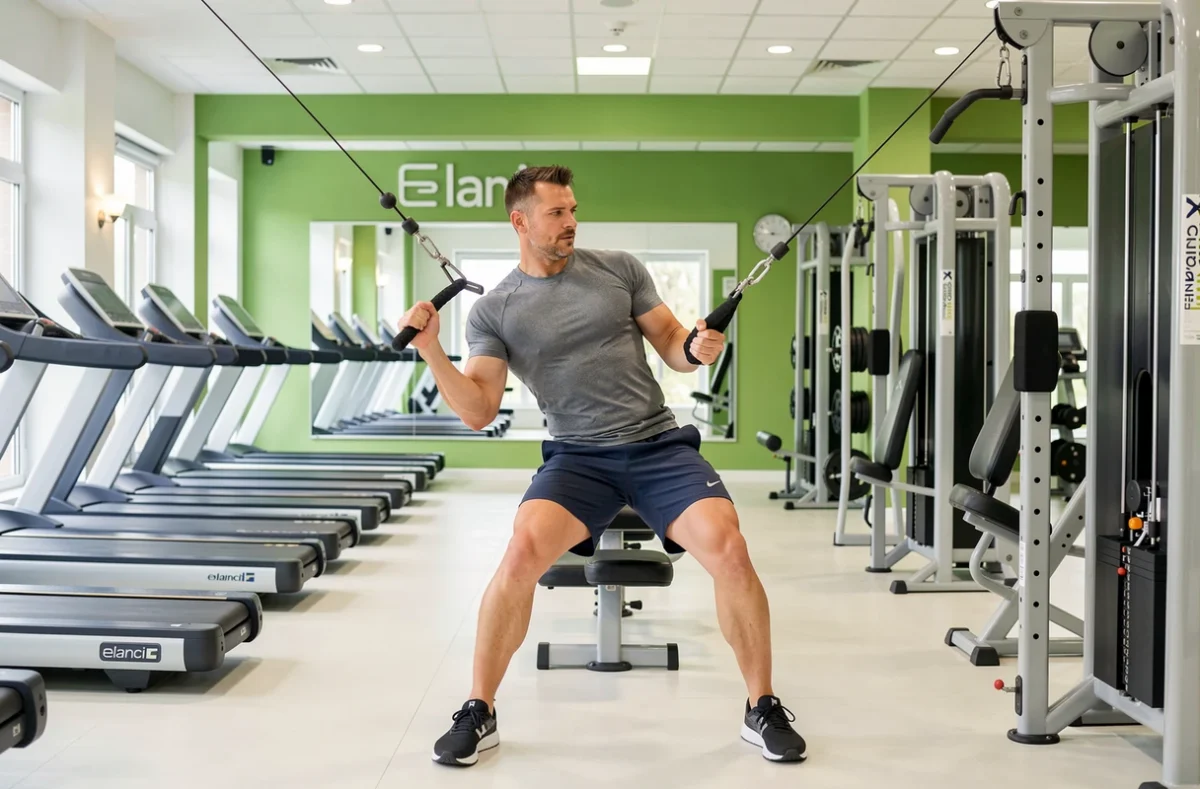 Homme utilisant les machines de musculation dans la salle Elancia au Mans