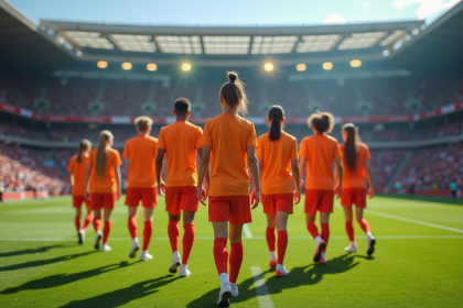Groupe de joueurs de football sur le terrain en pleine anticipation