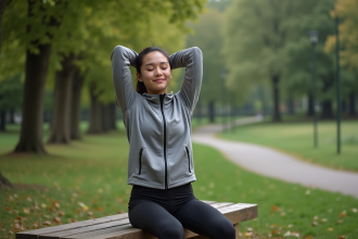 Jeune femme en leggings après sport dans un parc