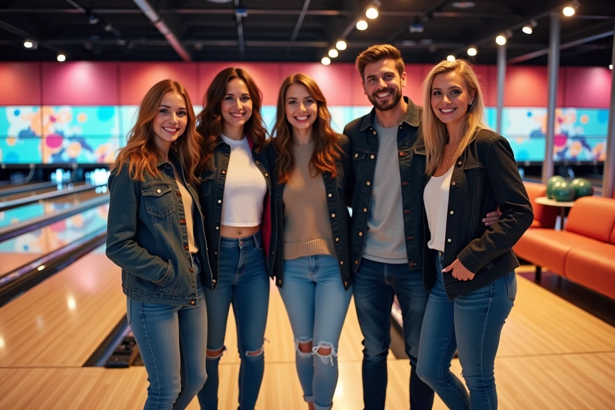Groupe d'amis souriants après une partie de bowling à Lomme