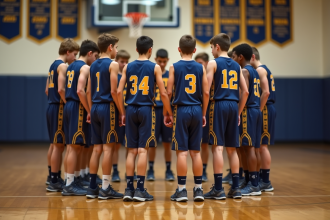 Groupe de jeunes en équipe de basketball en huddle