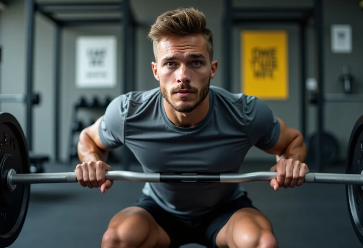 Jeune homme faisant un deadlift en salle de sport
