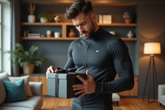 Homme sportif examine des coffrets cadeaux de sport