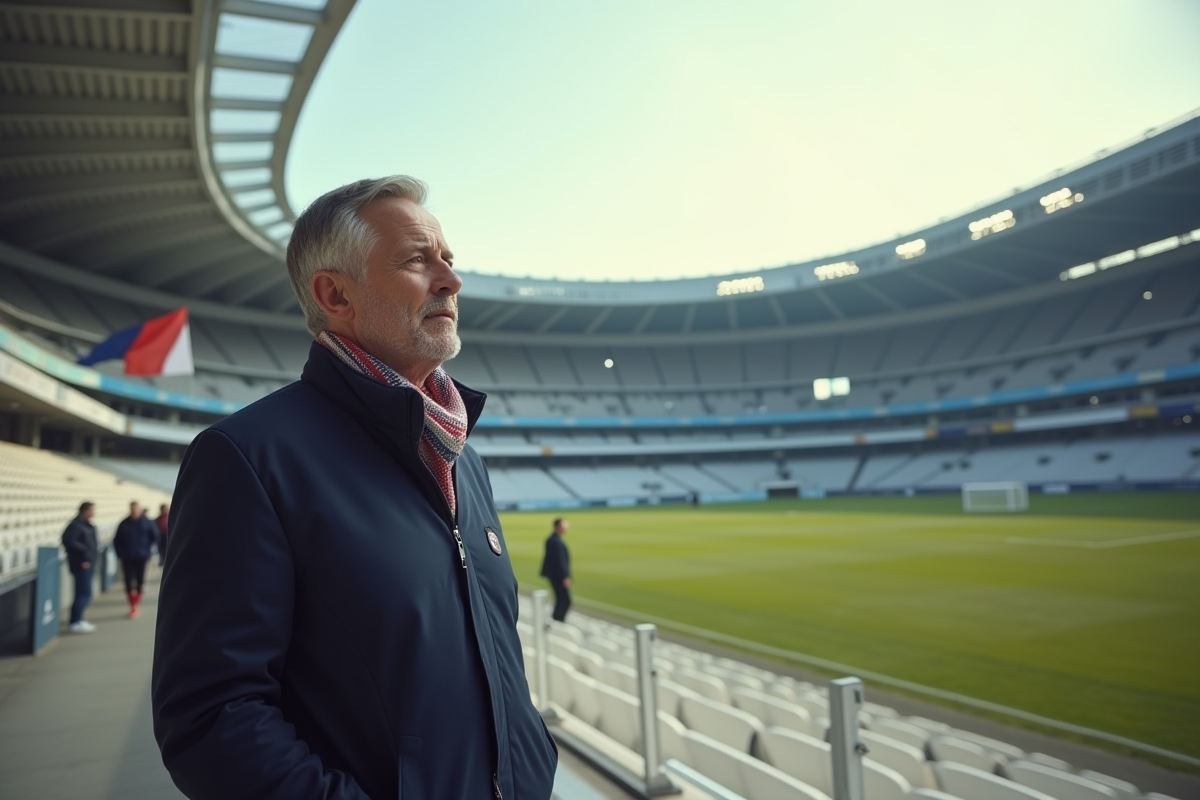 Homme debout à l entrée d un stade national regarde le terrain