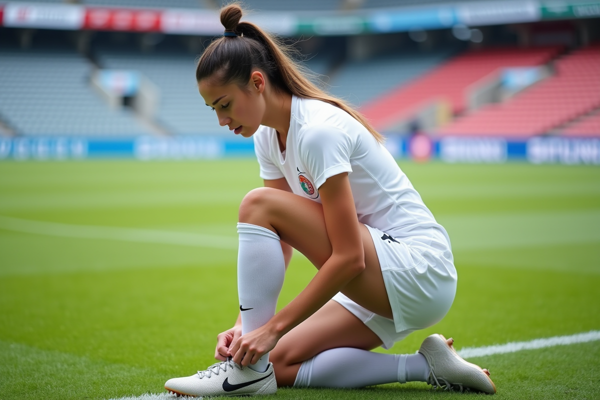 Jeune athlète en train de lacer ses chaussures