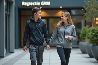 Jeune garçon de 15 ans avec sa mère devant la salle de sport