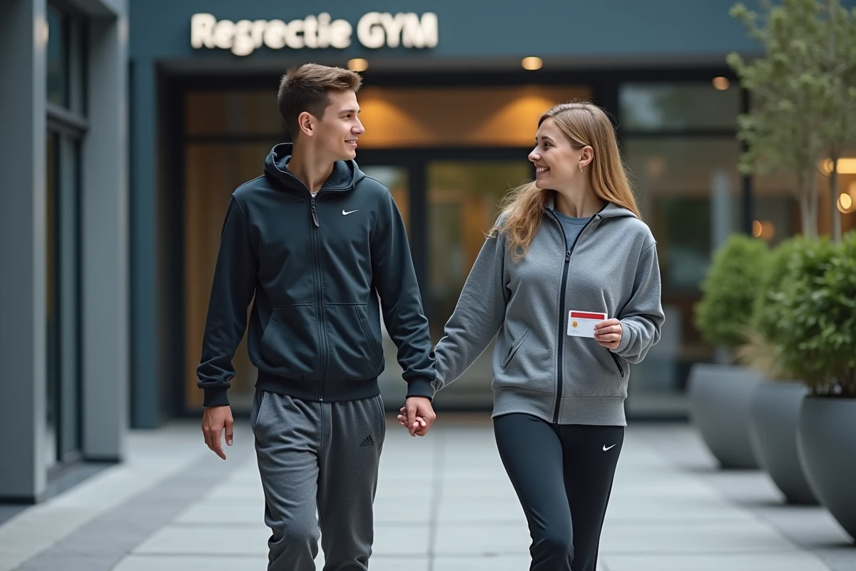 Jeune garçon de 15 ans avec sa mère devant la salle de sport