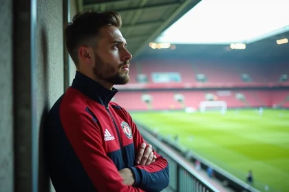 Jeune footballeur professionnel dans un tunnel de stade
