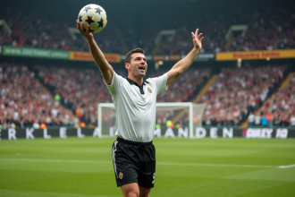 Légende du football masculin brandissant un ballon après 1000 buts