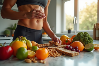 Athlète préparant un petit déjeuner sain avec fruits et noix pour l article