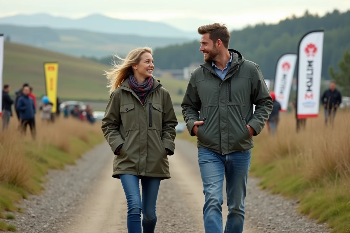 Homme et femme marchant dans la campagne rallye