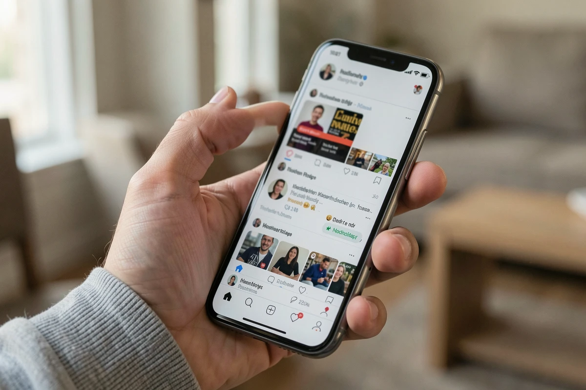 Gros plan sur un smartphone affichant des notifications de réseaux sociaux, illustrant la propagation de rumeurs en ligne