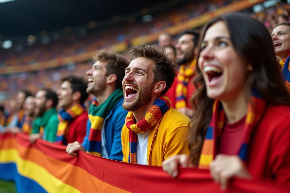 Supporters du H Cup 2026 dans les tribunes avec écharpes et banderoles de clubs de handball